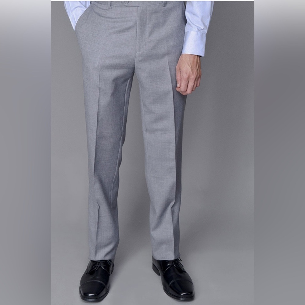 Mantoni Gray Flat-front Wool Trousers Tailored Fit 100% Virgin Wool Super 140’s
